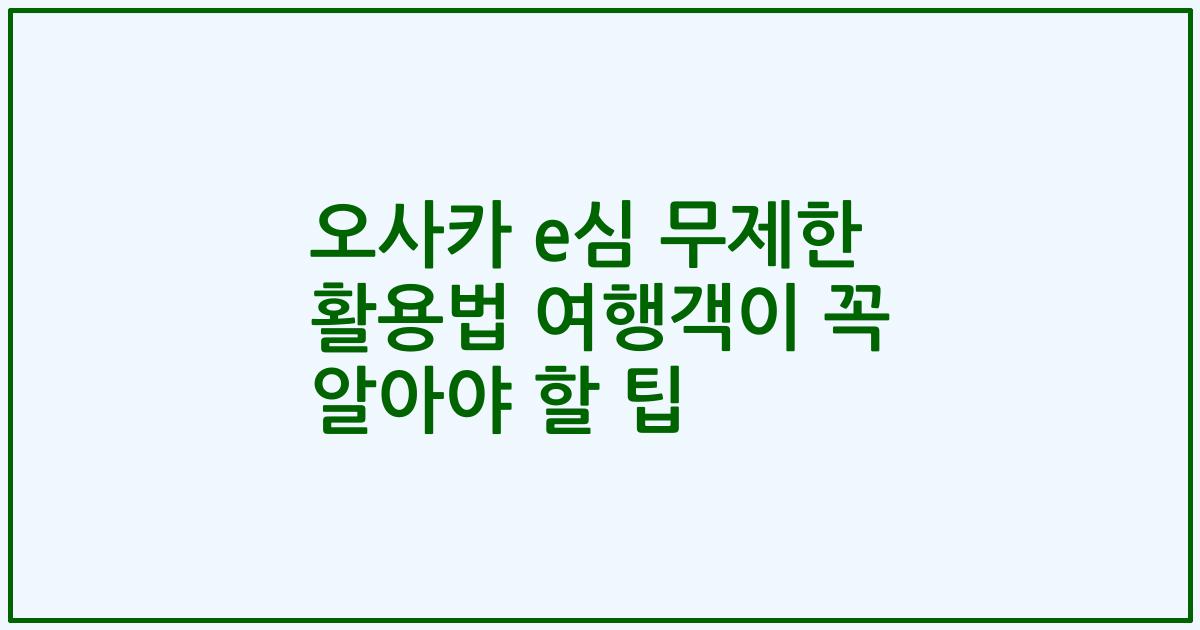 오사카 e심 무제한 활용법 여행객이 꼭 알아야 할 팁