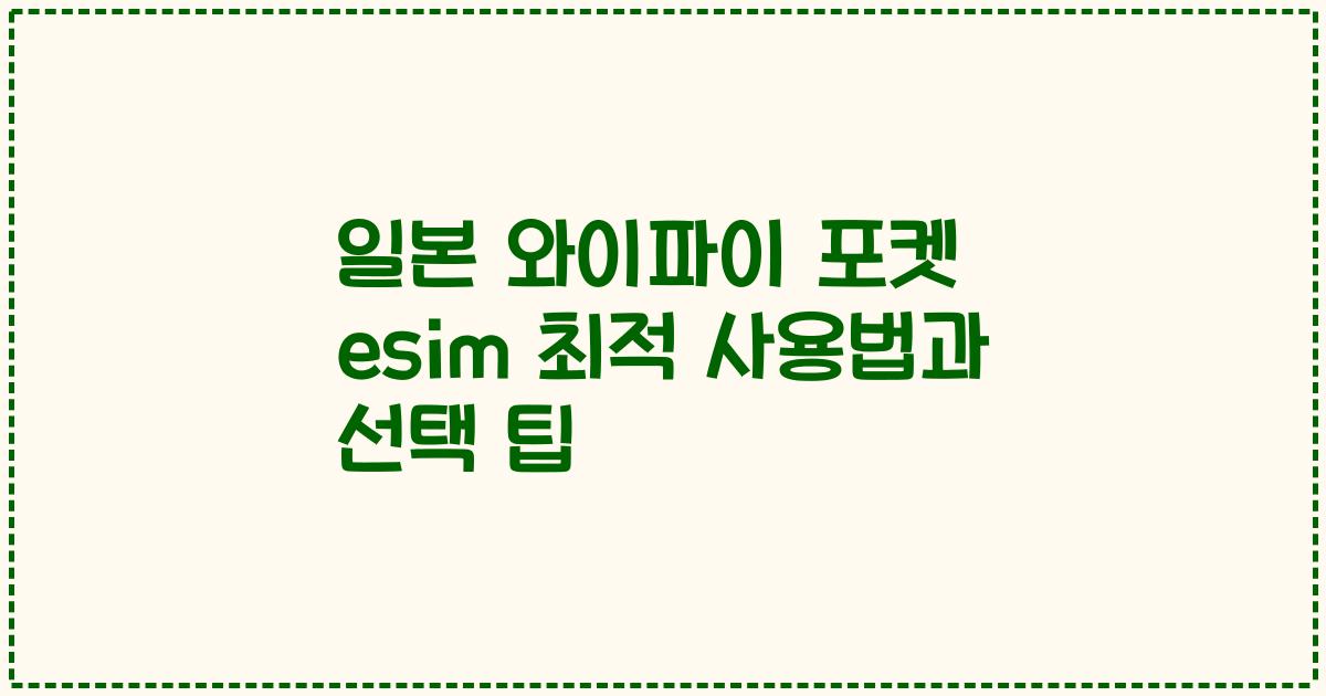 일본 와이파이 포켓 esim 최적 사용법과 선택 팁